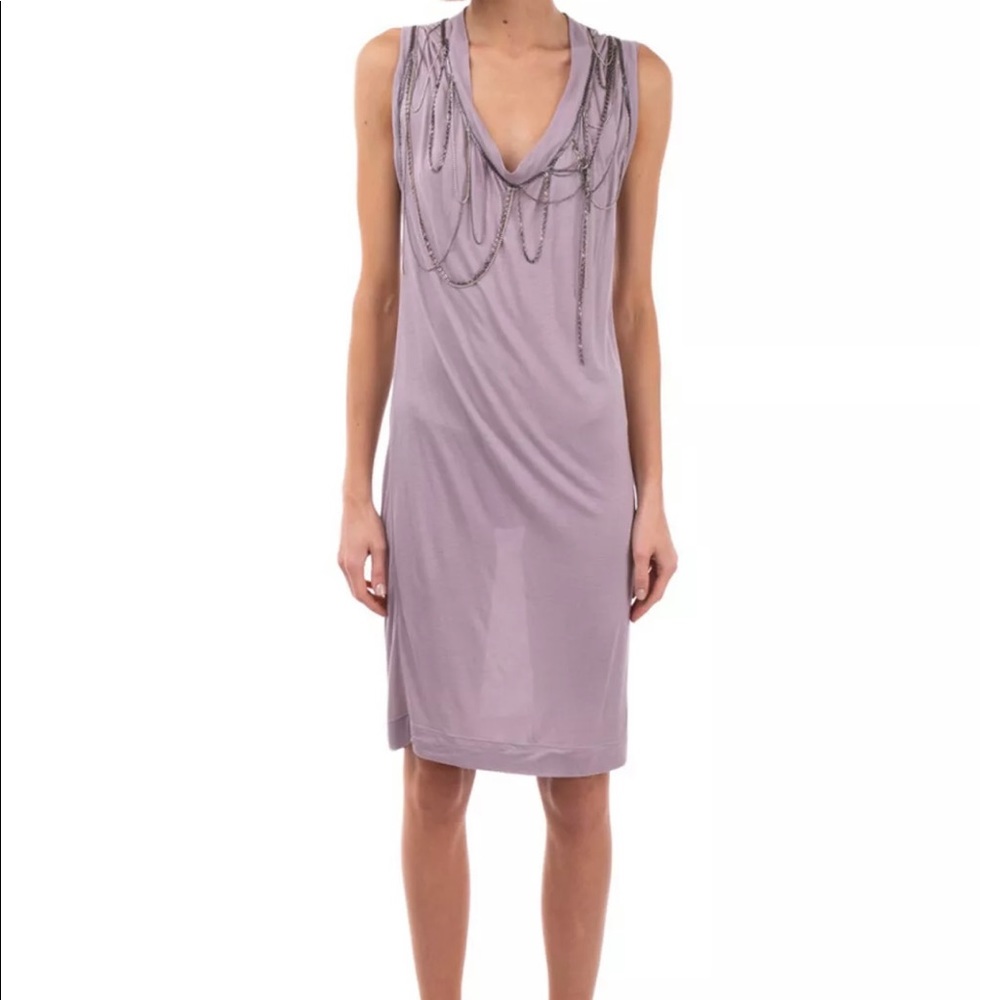 €240 RICHMOND DENIM Soft Sheath Dress Chains Zipped Trim Size 40 Made in ITALY